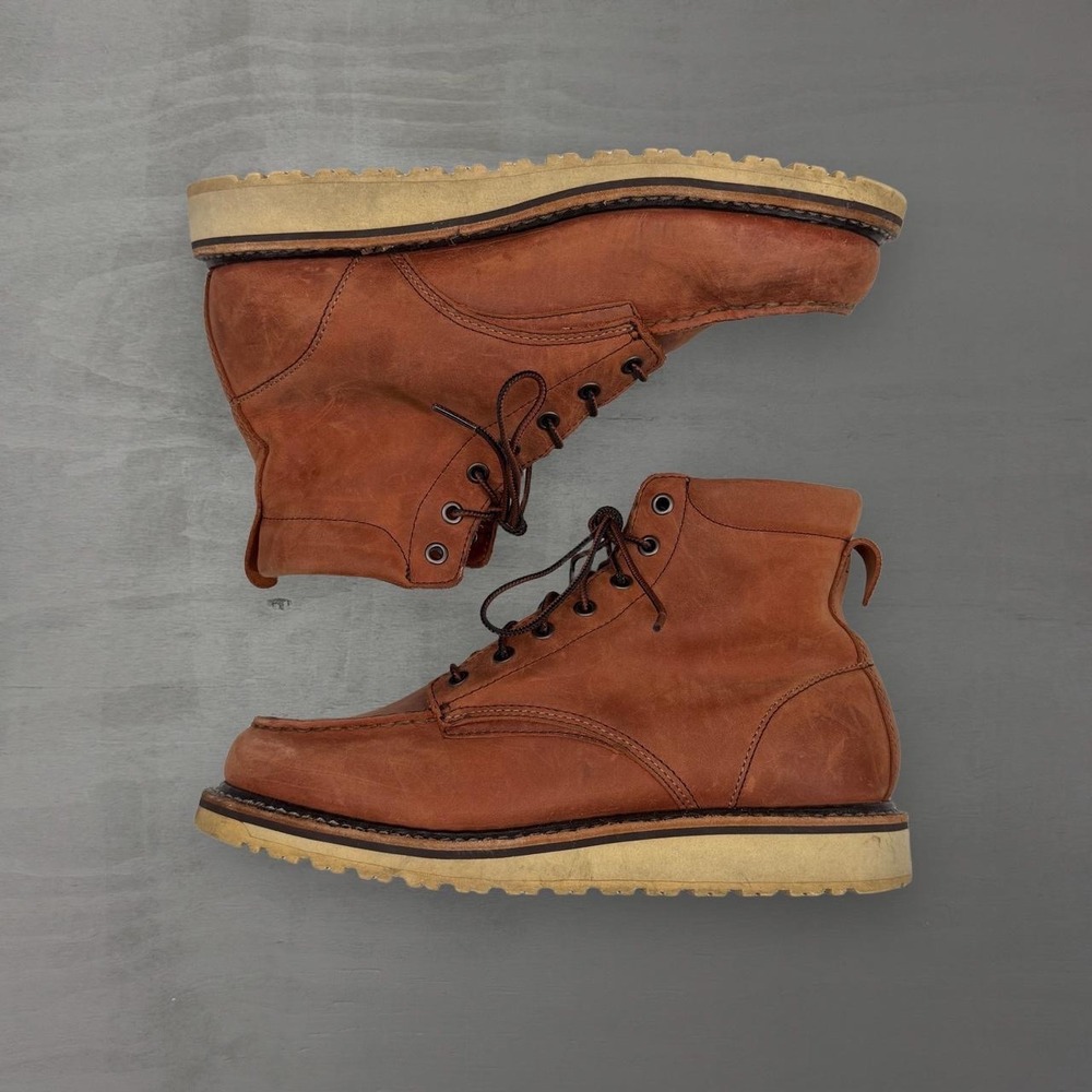 Vintage L.L.Bean Stonington Moc Toe Boots Brown Leather Wedge Sole 10 Wide